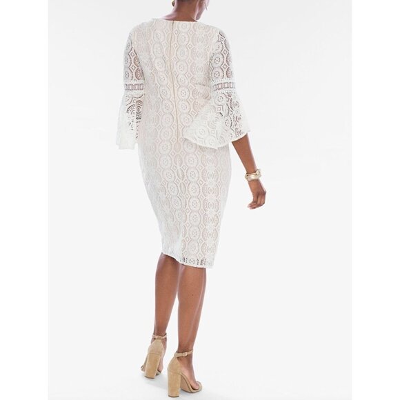 Chico's Size 3 = XL/16 Navy Blue Lace Shift Dress Bell Flare Sleeves Wedding - Picture 8 of 8